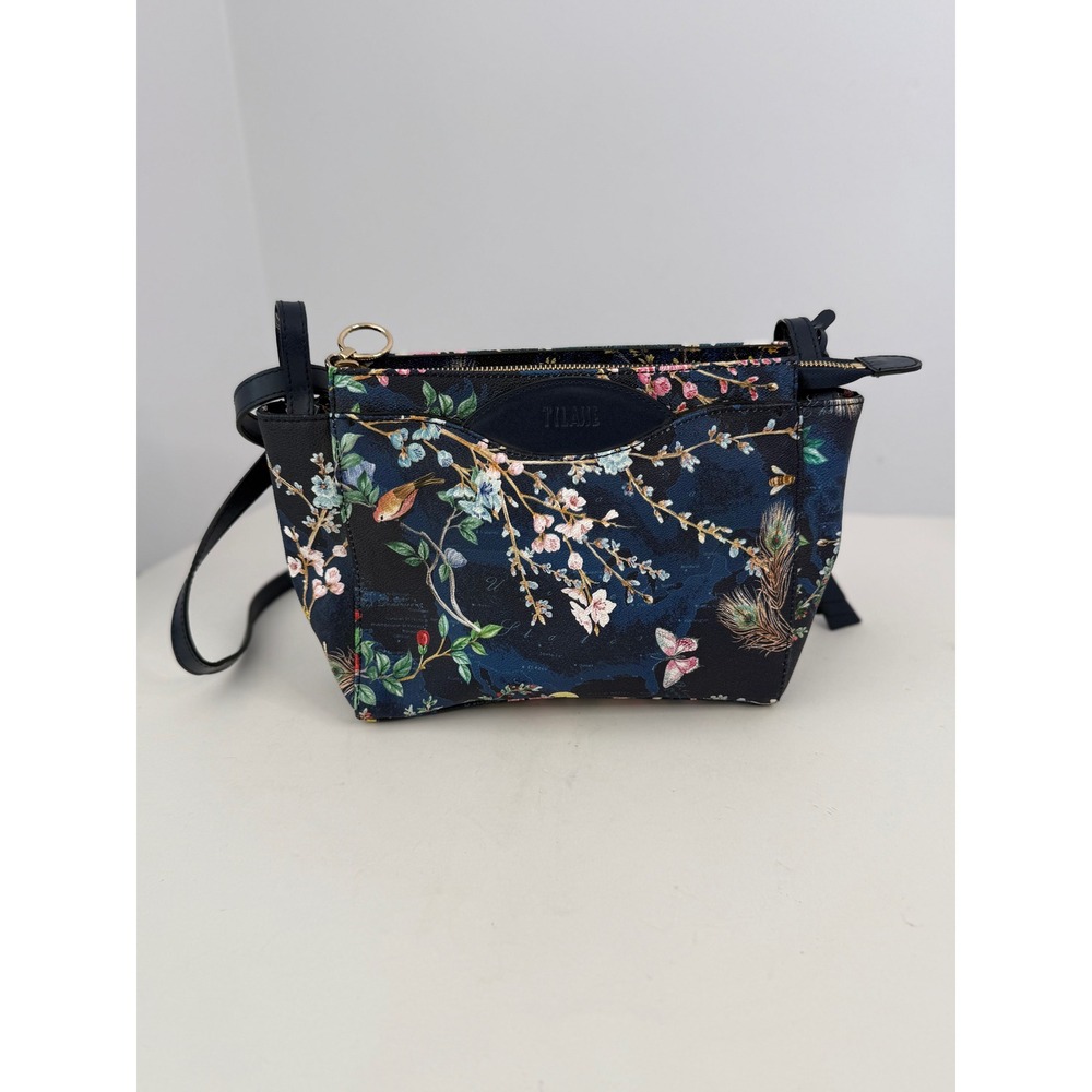 Alviero‎ Martini 1A Classe Floral Map Print Crossbody Bag Blue Gold Hardware